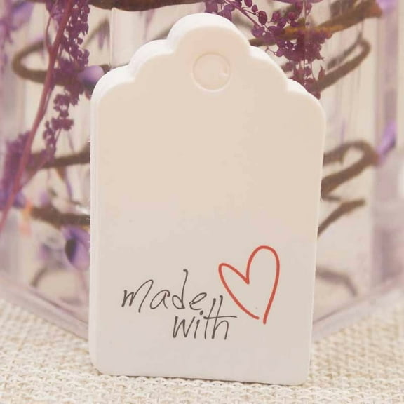 Paper Gift Tags Hange Tags For Arts and Crafts For Wedding Valentine's Day Rectangle with Word Made with Love White 50x30x0.4mm Hole: 5mm