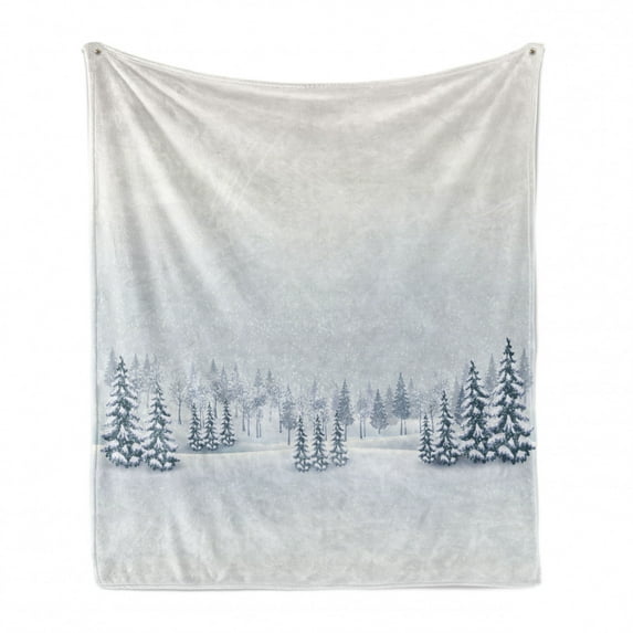 Winter Soft Flannel Fleece Throw Blanket, Cold Season Scene in a Park Trees Foggy Misty Blurry Ice Freezing Weather Image, Cozy Plush for Indoor and Outdoor Use, 50" x 60", White, by Ambesonne