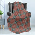 thumbnail image 4 of Mandala Soft Flannel Fleece Throw Blanket, Culture Inspired Middle Eastern Motifs Checkered Pattern, Cozy Plush for Indoor and Outdoor Use, 50" x 70", Dark Coral Slate Blue, by Ambesonne, 4 of 5