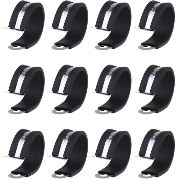 Retainer Clips 12pcs R-Type Cable Clip Stainless Steel Wire Clamp Fixing Clip Insulated Pipe Clamps for Home Factory Black 6x4.5x1.8cm Wire Clamps