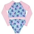 thumbnail image 5 of Disney Lilo & Stitch Girls 2-Piece Swimsuit Set, Long-Sleeved Rash Guard and Bikini Bottoms with Stitch Graphic Design, Quick-Drying Swimwear for Kids (Size 2T-6X), 5 of 18