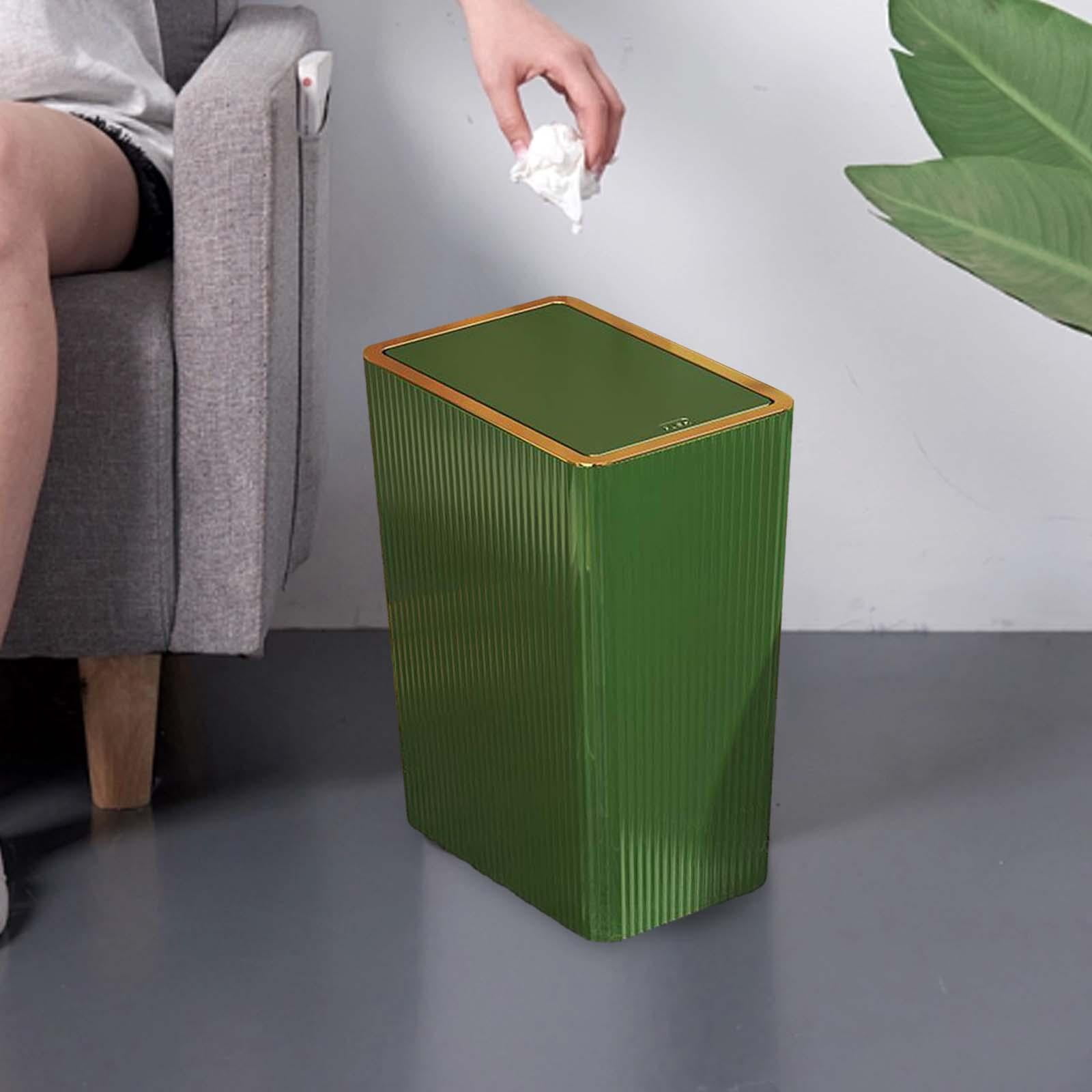 Kitchen Wastebasket with Press Type Lid Narrow Garbage Can, Paper Basket Organizer, Bathroom Trash Can with Lids for Study 15L Green