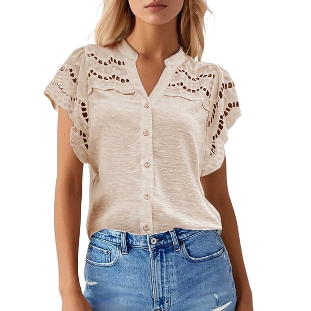 Camisa elegante de verano para mujer, top informal de corte holgado