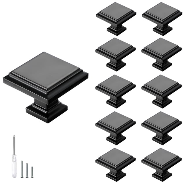 Perillas cuadradas negras mate para gabinetes de cocina Redeam, paquete de 10