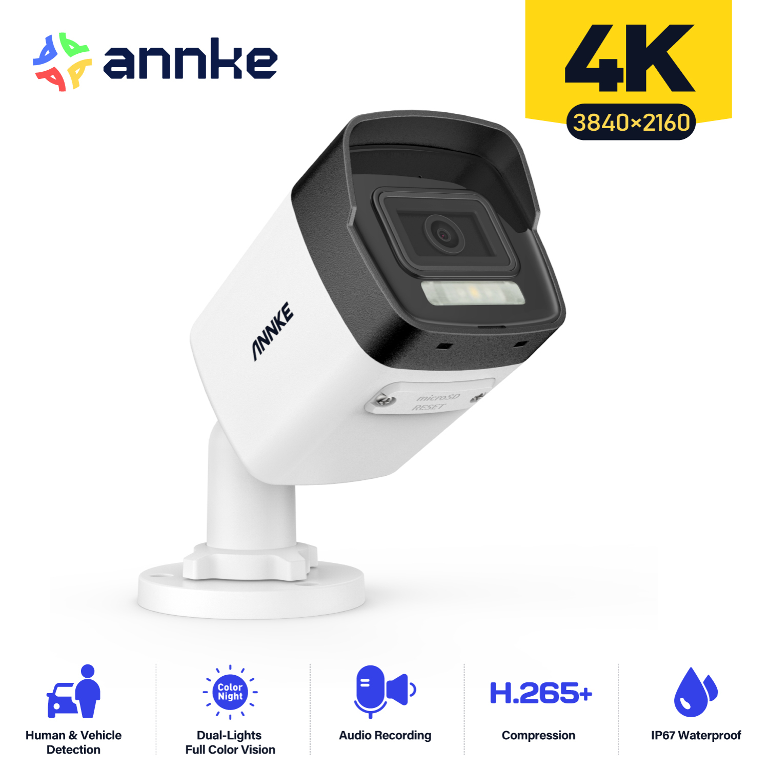 ANNKE 8MP PoE Outdoor Security Camera, Night Vision, Built-in Mic, Home Camera with Smart Dual Light, 4mm Lens, Human & Vehicle Detection, Built-in Microphone & SD Card Slot, IP67 Weatherproof