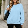 thumbnail image 4 of Women's Fashion Oversized Plain Sweatshirt Soft Fleece Lined Crew Neck Long Sleeve Loose Pullover Casual Fall Winter Daily Outfits Sky Blue, 4 of 8