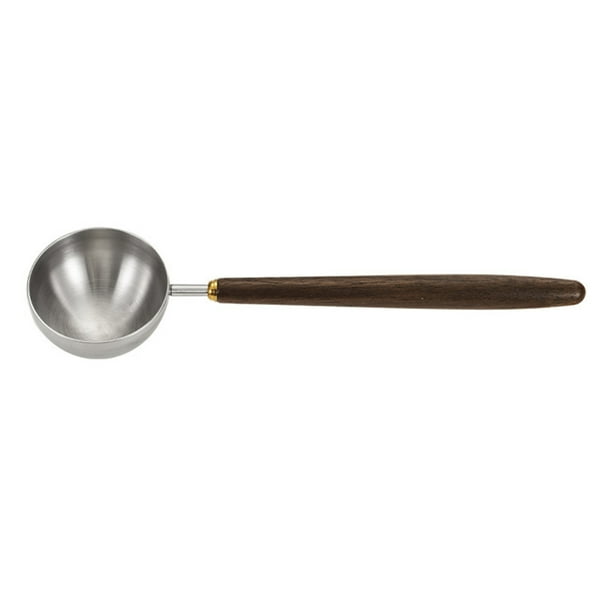 Cuchara medidora de café, cuchara medidora de leche en polvo, cuchara de acero inoxidable para granos de café con mango de madera