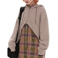 thumbnail image 3 of hirigin Women's Hooded Coat, Star Pattern Patchwork Zip-Up Drawstring Hat Irregular Hem Outerwear, Casual Simple Tops, 3 of 5