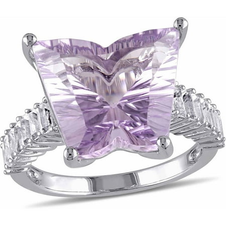 Tangelo 8-3/4 T.G.W. Rose Amethyst and White Topaz Sterling Silver Butterfly Cocktail Ring