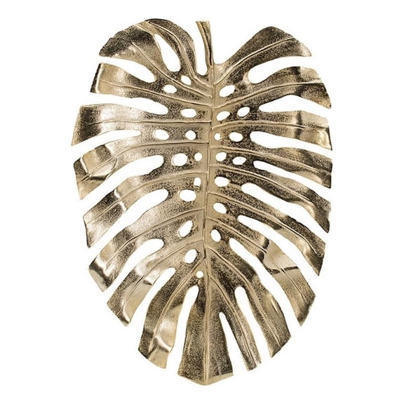 Benjara Linzo 25" Metal Wall Hanging Decor- Monstera Leaf- Bright Gold Finish