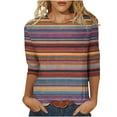 thumbnail image 2 of EchfiProm Tops for Women Fall 3/4 Sleeve Pullover Striped Ladies T-Shirt Crew Neck, 2 of 5
