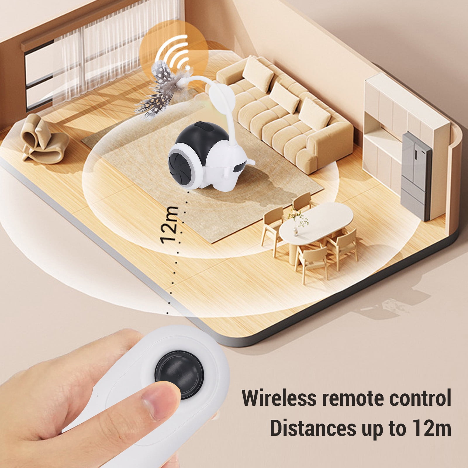 Rupoun Smart Electric Interactive Cat Toy Rechargeable Automatic Moving Exercise Promoting Remote Control Toys with Feather, Black (5.51 in / 14 cm)