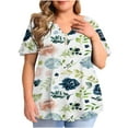 thumbnail image 1 of Hauts d'Été Grande Taille pour Femmes Coupe Ample Décontractée Col en V Manches Courtes Blouses Boutons devant Tunique Confortable, 1 of 5