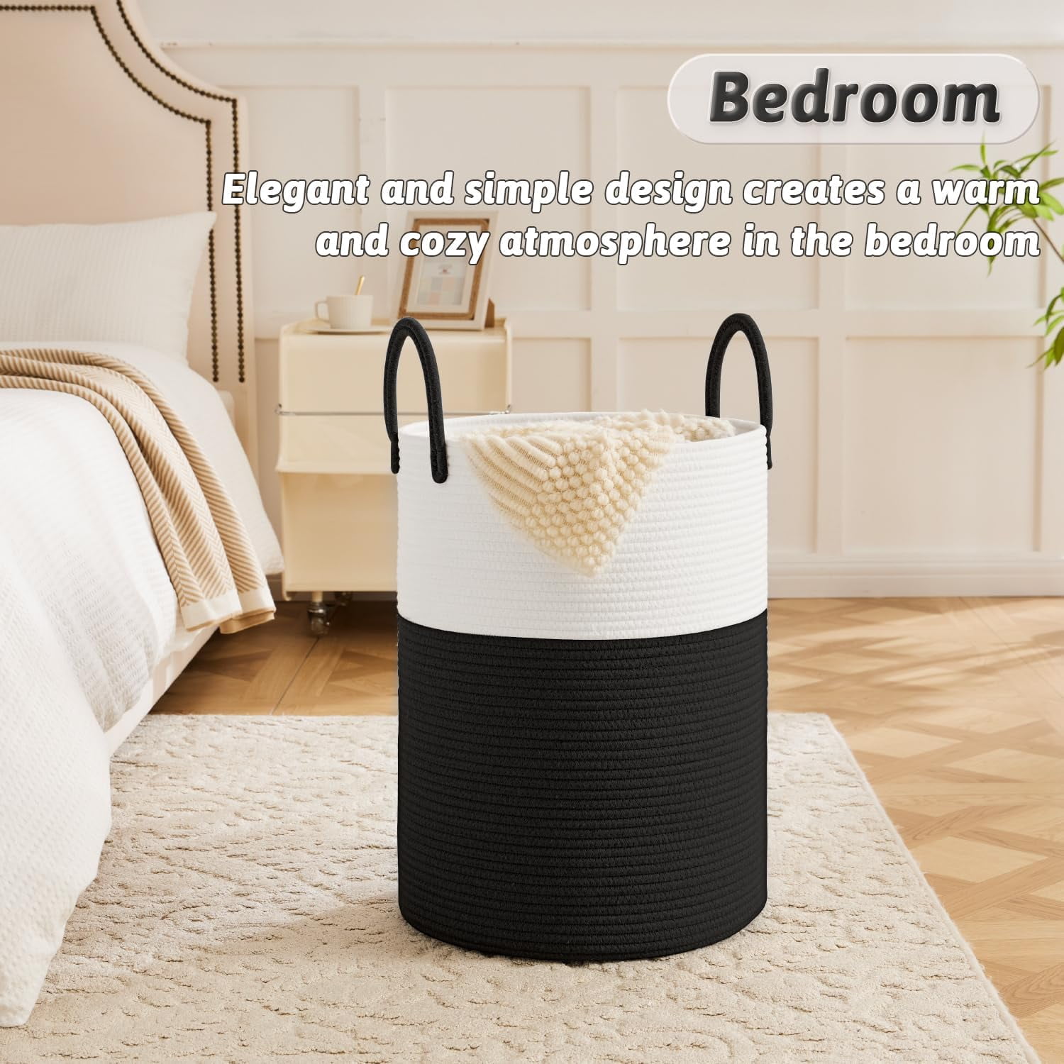 Laundry Basket, Woven Cotton Rope Laundry Hamper for Decor Storage of Dirty ClothesToys and Blankets in Bathroom, Baby Room and Living Room
