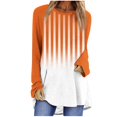 thumbnail image 2 of Royisotas Orange Womens Plus Tops Fall and Winter Striped Gradient Color Casual Long Sleeve Flounce Women's Blouses Raglan Sleeve Crew Neck Tshirts, 2 of 5