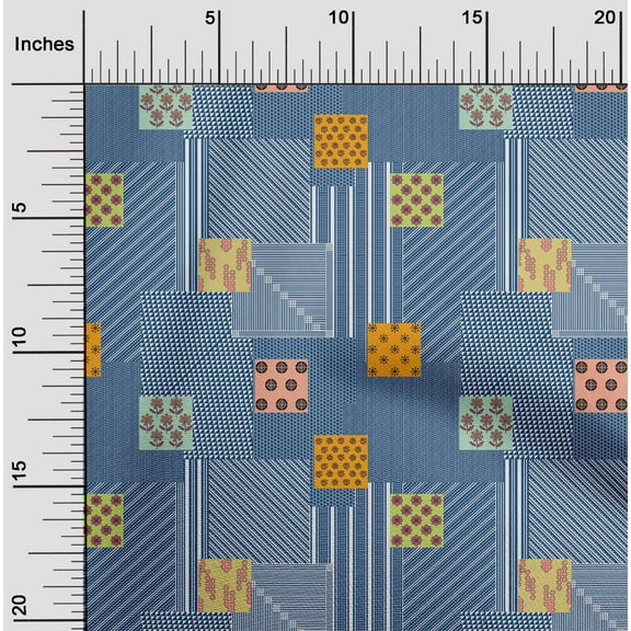 oneOone Cotton Jersey Blue Fabric Stripe|Floral & Geometric Patchwork Sewing Fabric By The Yard Printed Diy Clothing Sewing Supplies 58 Inch Wide
