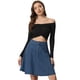 thumbnail image 1 of Falda De Mezclilla Midi Casual Plisada Acampanada De Cintura Alta Para Mujer Azul Oscuro S, 1 of 6