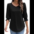 thumbnail image 3 of Blusas para Mujer, Elegantes, Informales, de 3/4 y Puños Fruncidos. Negro M, 3 of 9