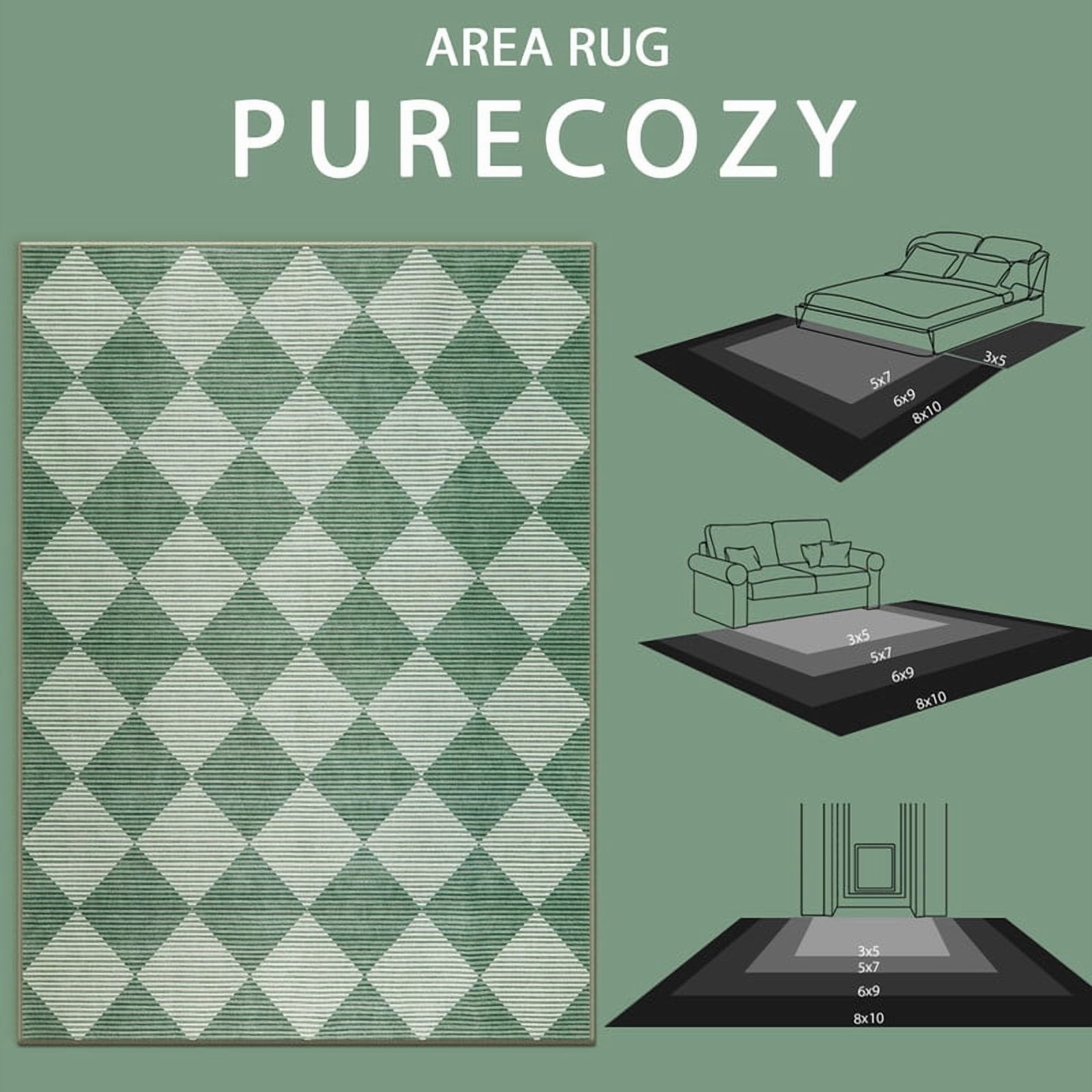 SUNDEREY 5'x7' Easy Jute Area Rugs for Living Room, Non-Slip Washable Rugs for Bedroom, Modern Farmhouse Diamond Checkered Rug, Moroccan Neutral Soft Low Pile Carpet for Office Dining Room, Green