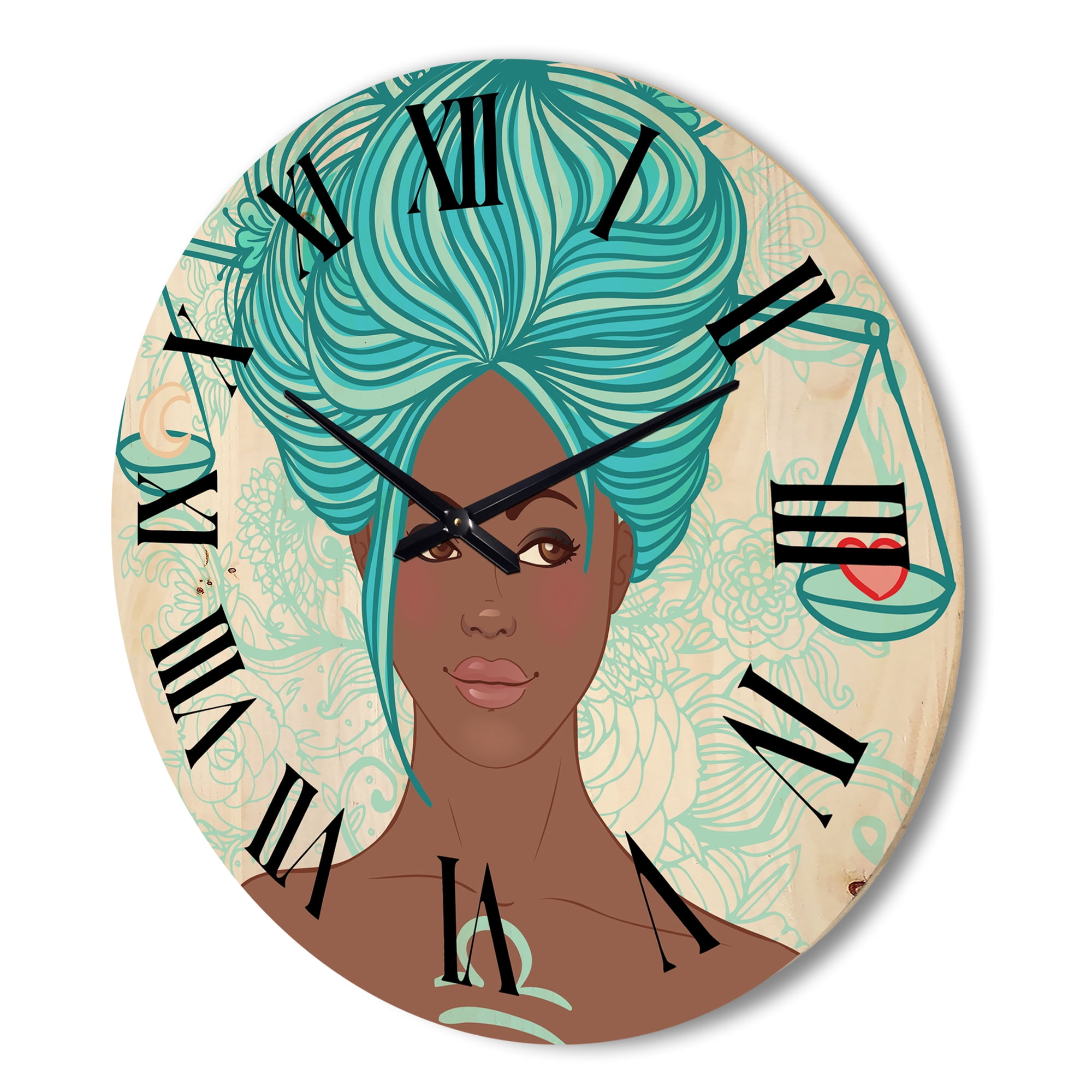 Designart 'Portrait of African American Woman With Blue Hair I' Modern Wood Wall Clock
