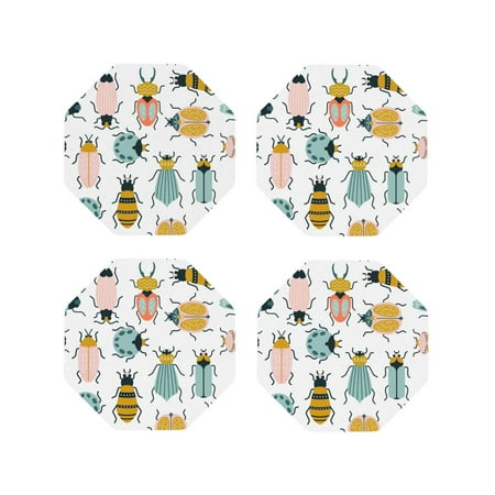 

Matuu Colorful Insects for Cup Coasters Set of 4 Leather Coasters Desk Coasters for Office Measures 4” x 4”-Octagon