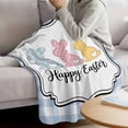 thumbnail image 3 of Happy Easter Blanket Soft Cozy Warm Throw Blanket for Couch, Plush Fuzzy Flannel Fleece Blankets for Sofa, Cute Lovely Colorful Rabbits Silhouette Blue Plaid Bed Blankets Gifts for Men, 32"x48", 3 of 9