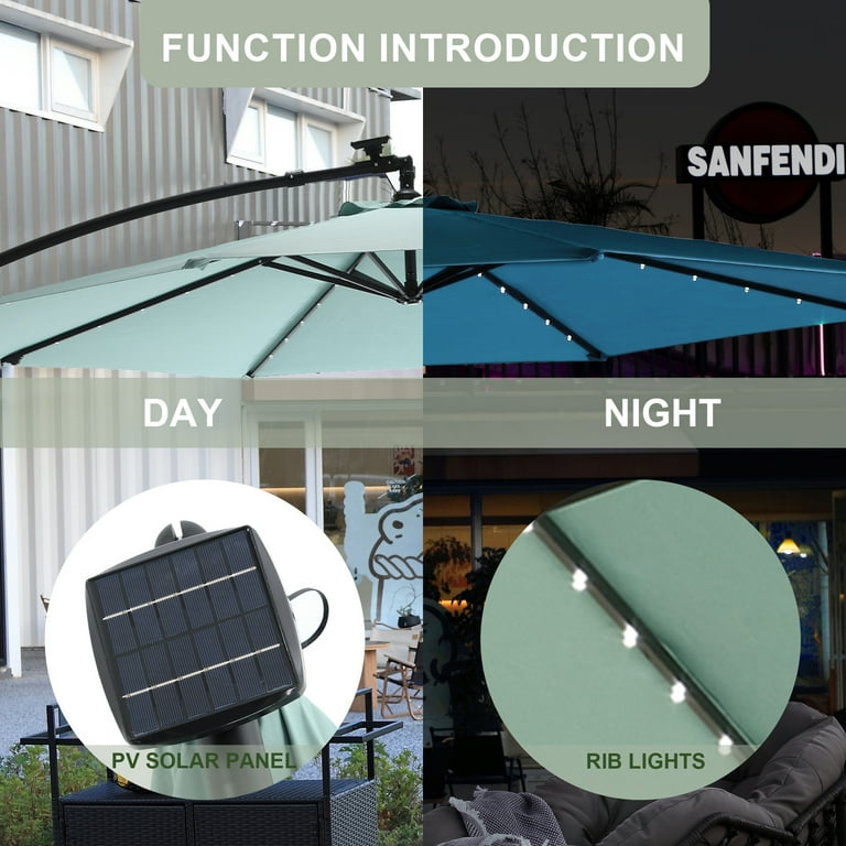 11 ft round many spokes patio umbrella 11 Ft Cantilever Patio Umbrella, Round Outdoor Offset Umbrella With 36