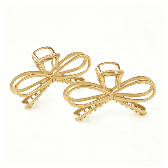2 Pack Bow Hair Claw Clips, Elegant Gold Metal Clips for Daily & Special Occasions