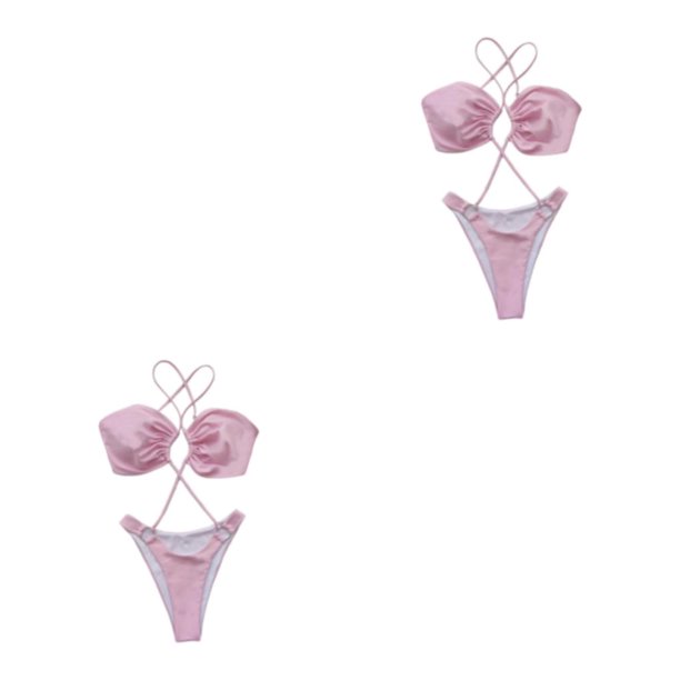 Toystoory Traje de baño sexy para mujer Traje de baño sin mangas Traje de baño Ropa de playa Transpirable Verano Ajustable Viaje de una pieza Rosa S 2Conjunto