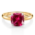thumbnail image 2 of Gem Stone King 10K Yellow and White Gold Red Created Ruby Soitaire Engagement Ring for Women (2.50 Cttw, Cushion 8MM, Gemstone July Birthstone, Available in Size 5, 6, 7, 8, 9), 2 of 4