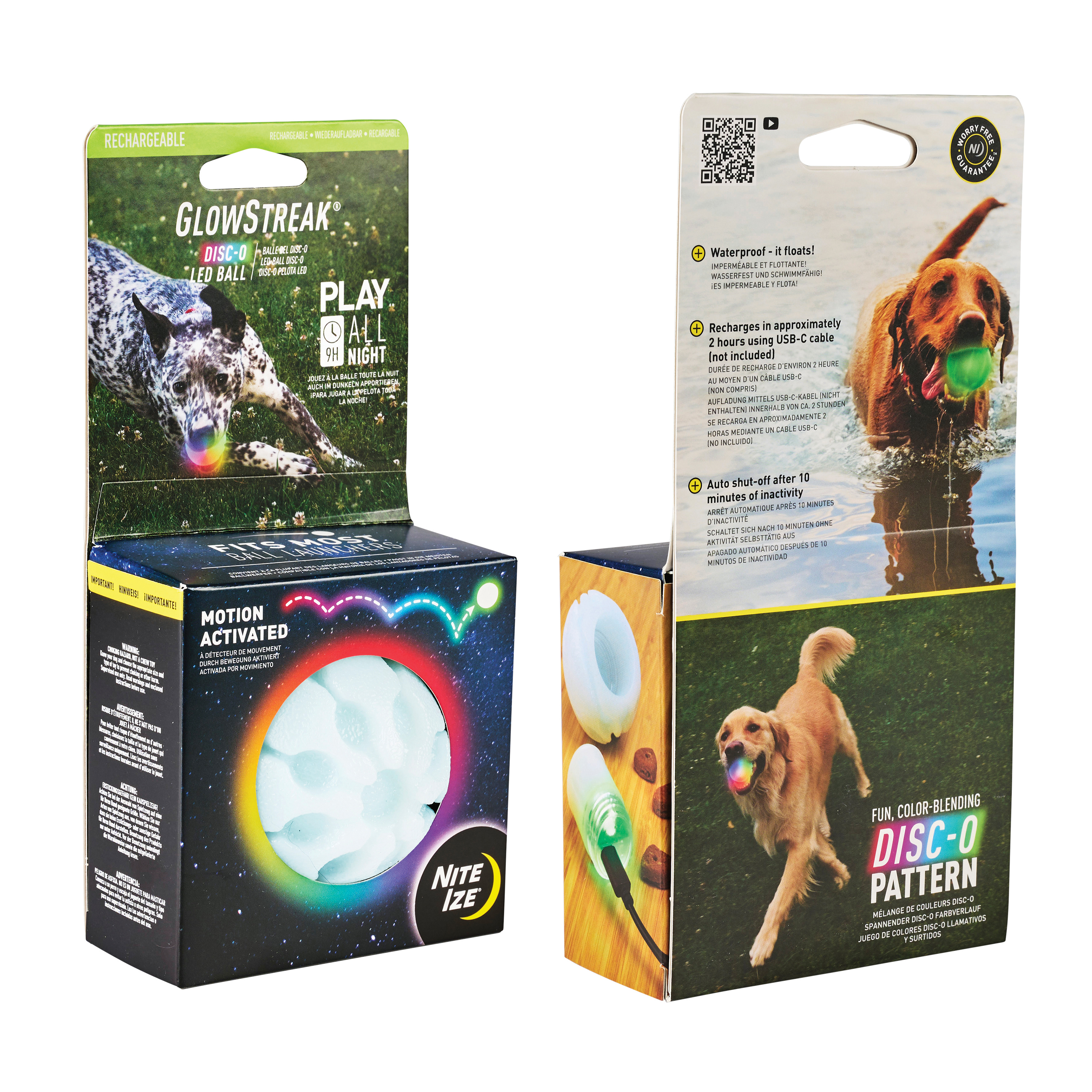 Nite Ize GlowStreak Rechargeable LED Ball - Rubber Dog Toy - Motion-Activated & Waterproof Design - 9 Hours of Runtime - Premium Dog Toys - Disc-O