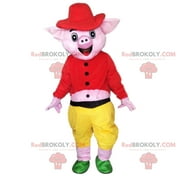 BIGGYMONKEY Smiling pig mascot, pink pig costume