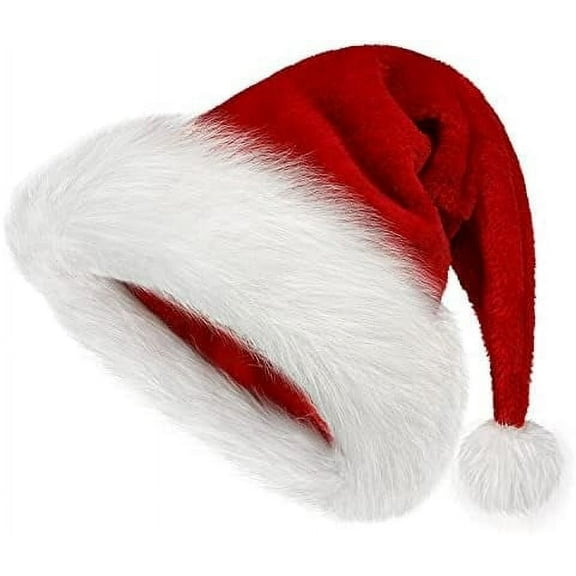 TETOU 1pc Christmas Hat,Red and White Fur Plush Velvet Santa Hat for Adults Men Women Christmas New Year Festive Party