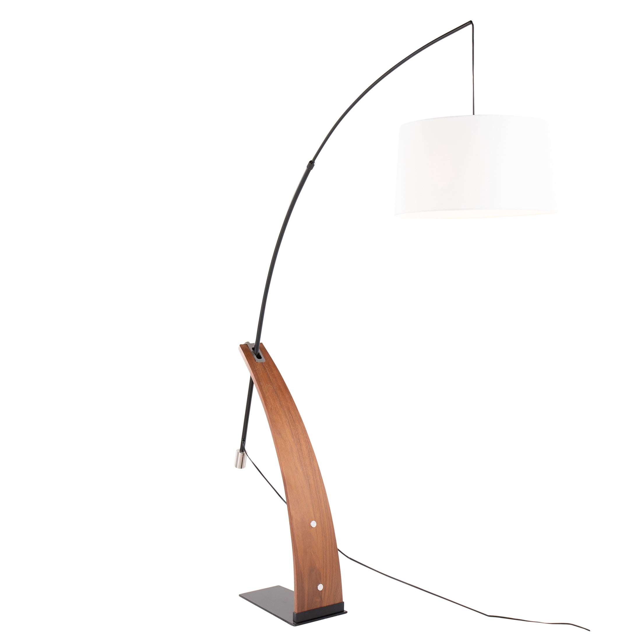 JERFIT Mid Century Modern Floor Lamp with Linen Shade, Arched Design for Living Room, Bedroom, Walnut Wood & Black Metal Finish