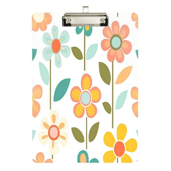 FORMRS Acrylic Clipboard with Low Profile Clip Standard A4 Letter Size, 12.5" x 9", Orange Retro Flower