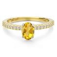thumbnail image 3 of Gem Stone King 14K Two Tone Gold Yellow Citrine and Lab Grown Diamond Engagement Ring for Women | 0.91 Cttw | Oval 7X5MM | Gemstone November Birthstone | Size 8, 3 of 6
