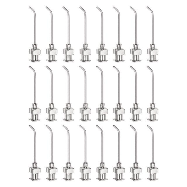 Blunt Tip Dispensing Needle 18 Gauge 1 Inch 45 Degrees Bent Flow, Silver Tone, 24pcs