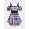 thumbnail image 1 of Blusa de Cuedros en Talla Extra con Hombros Al Aire de Cadenas Rosegal  Blusas Tallas Grandes, 1 of 5