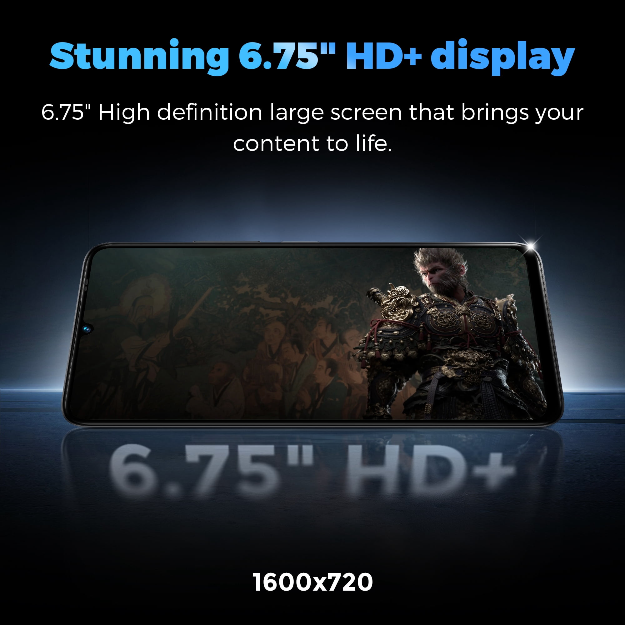 Miro A67 Unlock 8Core Android 14GO 6.75''HD Large Screen Smartphone with Expandable Storage 1TB Black