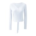 thumbnail image 4 of Freebily Womens Ballet Dance Wrap Top Crossover Cardigan V Neck Long Sleeve for Womens Ivory XL, 4 of 5