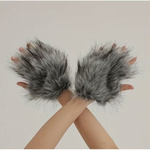 Adorable Plush Wolf Gloves for Halloween and Christmas - One Size Fits All
