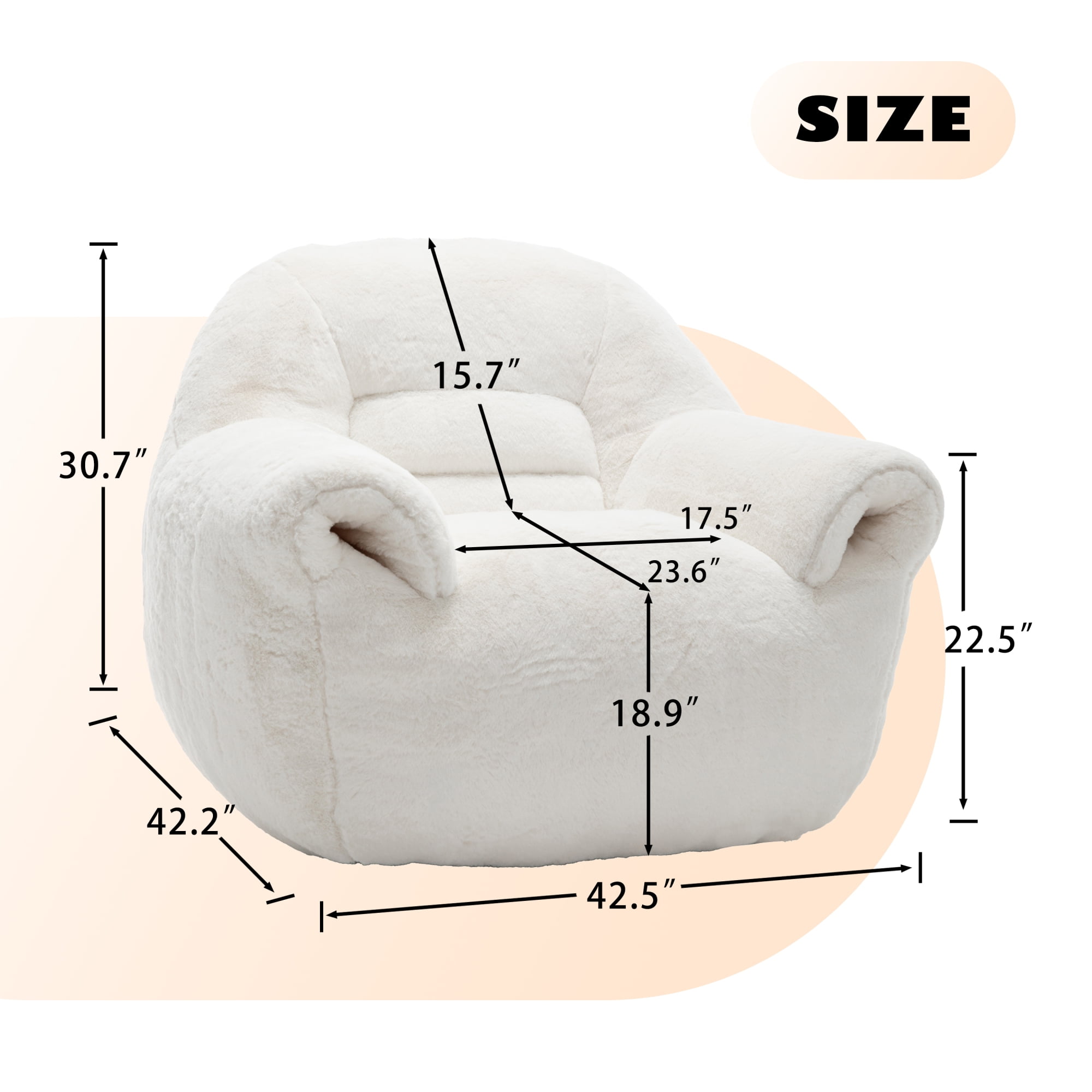 Jopath Bean Bag Chair, Comfy Bean Bag Sofa Faux Fur Bean Bag Chair For Adults And Kids, Stuffed Floor Sofa For Living Room, Bedroom, Apartment