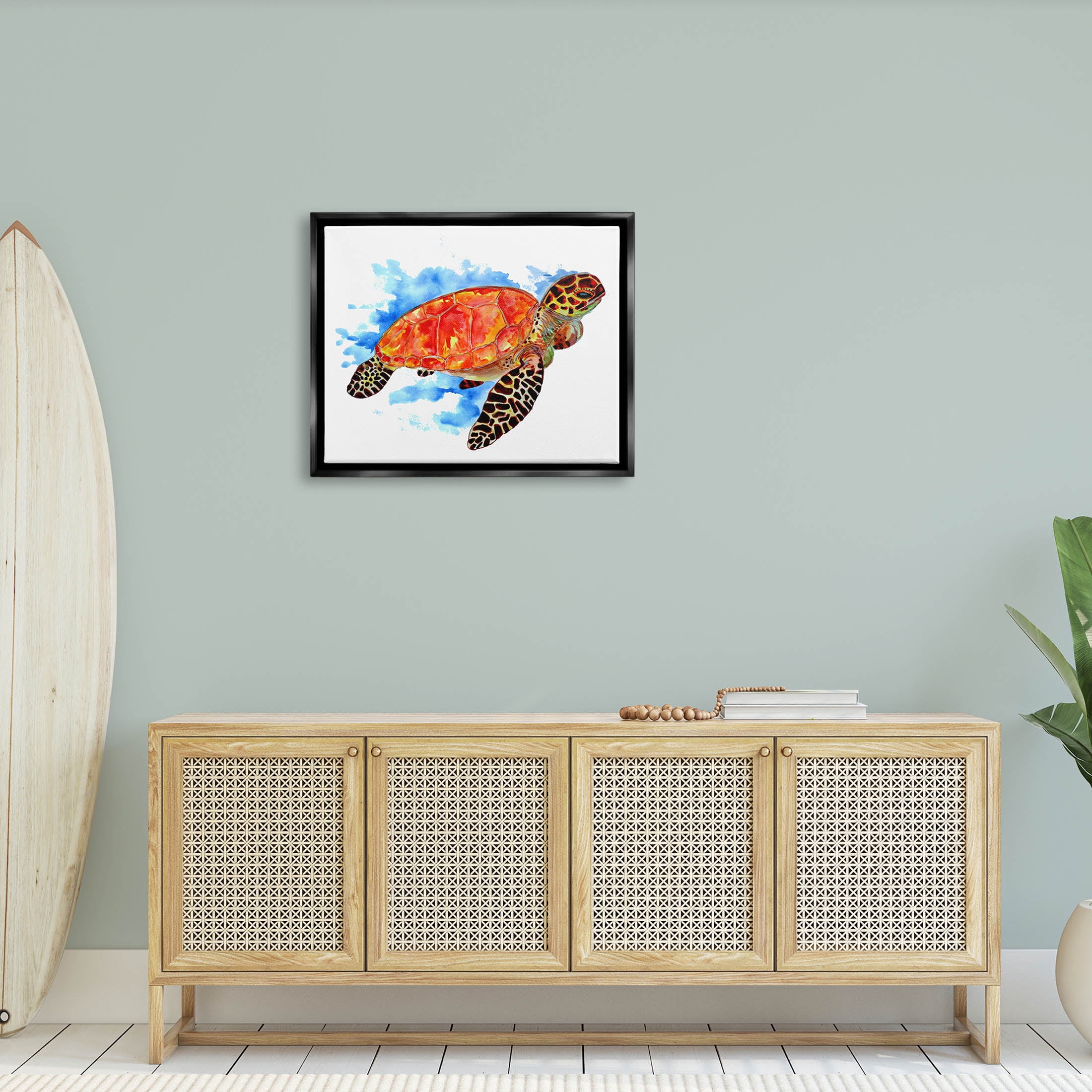 Bold Orange Nautical Turtle Animals & Insects Graphic Art Jet Black Framed Art Print Wall Art