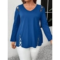 thumbnail image 3 of Womens Summer Cold Shoulder Tops Long Sleeve T Shirts Pullover -Strap Cutout Design Blouses Blue 5XL, 3 of 5