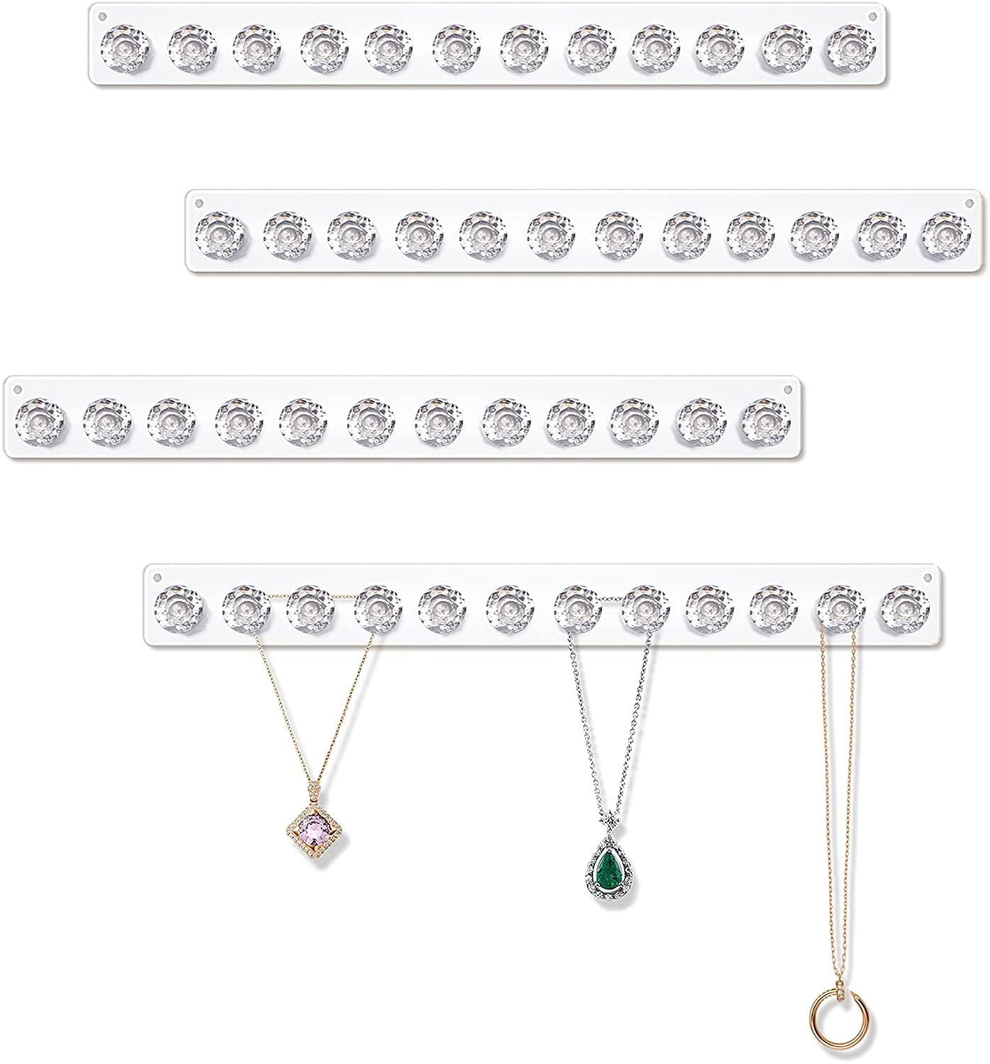 4 Pack Necklace Hangers Acrylic Necklaces Holder Wall Mounted Jewelry Organizer Hanging with 12
