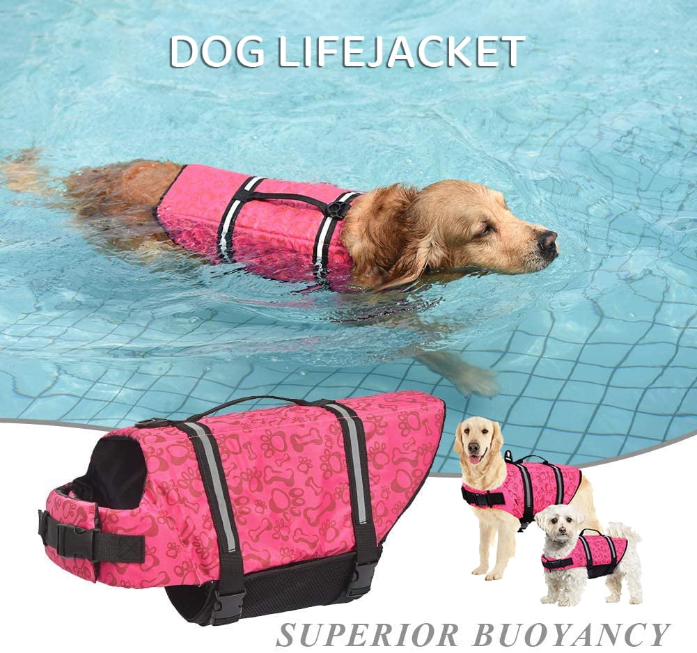 Dog Life Jacket,Dog Safety Vest Adjustable Preserver,Ripstop Pet Puppy Floatation Vest Saver Swimsuit Preserver with Superior Buoyancy & Rescue Handle 