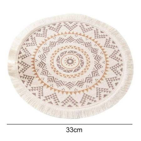 

Hazel Tech Round Bohemia Table Placemat Nordic Style Non-slip Embroidery placemat Heat Insulation Furniture Decoration mat Coffee Cup Mats