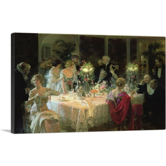 ARTCANVAS The End of Dinner 1913 Canvas Art Print by Jules-Alexandre Grun - Size: 26" x 18" (0.75" Deep)