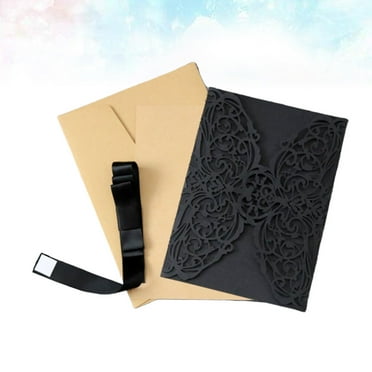 WHAMVOX 10pcs Black Hollowout Floral Cut Paper Invitation Cards for  and Festival Use in Iridescent Design
