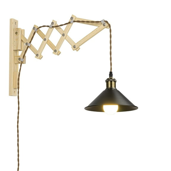 KAYYELAMP Adjustable Front to Back Wooden Wall Sconce with 9.8ft Plug-in Cord E26 Bronze Base Black Shade Retro Style for Home Office(No Bulb)